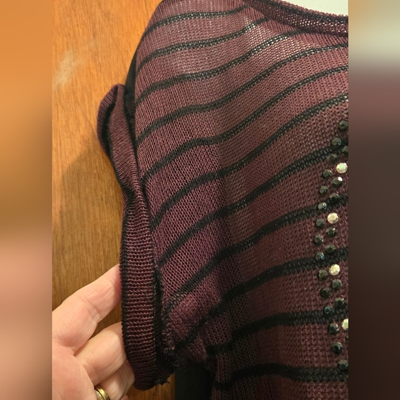 BONGO Black & Burgundy Striped Sheer Short Sleeve Skull Tee SzXL - Picture 4 of 7